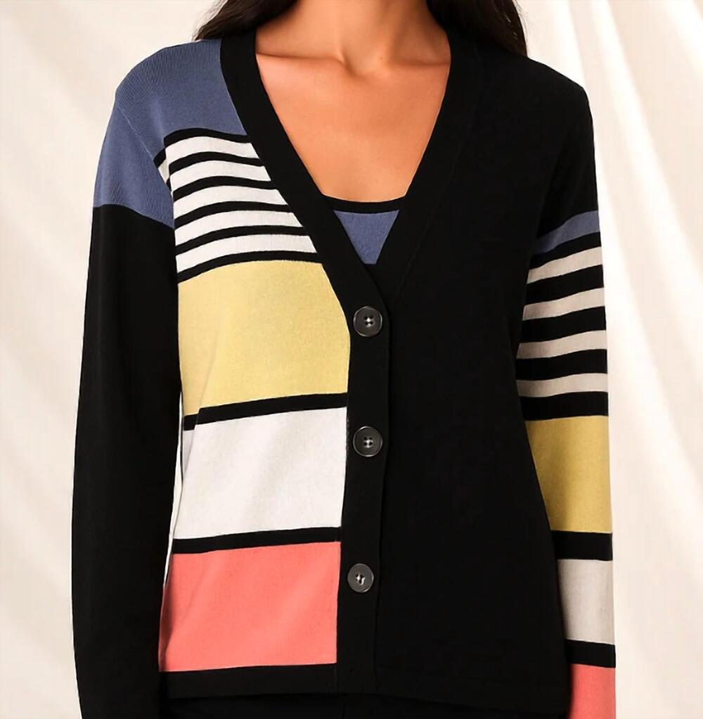 NEW ANGEL APPAREL stripe button up cardigan in black multi - Picture 3 of 3